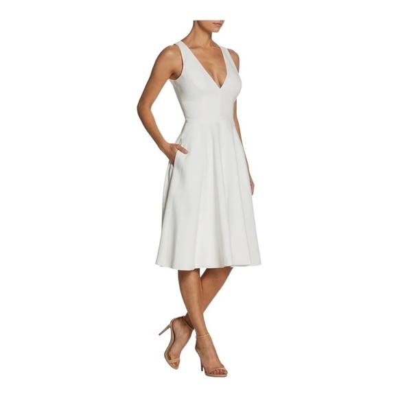 NWT DRESS THE POPULATION Catalina Fit and Flare Cocktail Midi Dres White Small - Picture 7 of 14